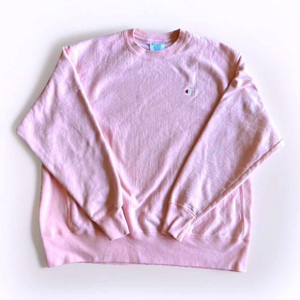 Champion Reverse Weave women's sweatshirtXL Pink Crewneck Fleece Pullover Logo